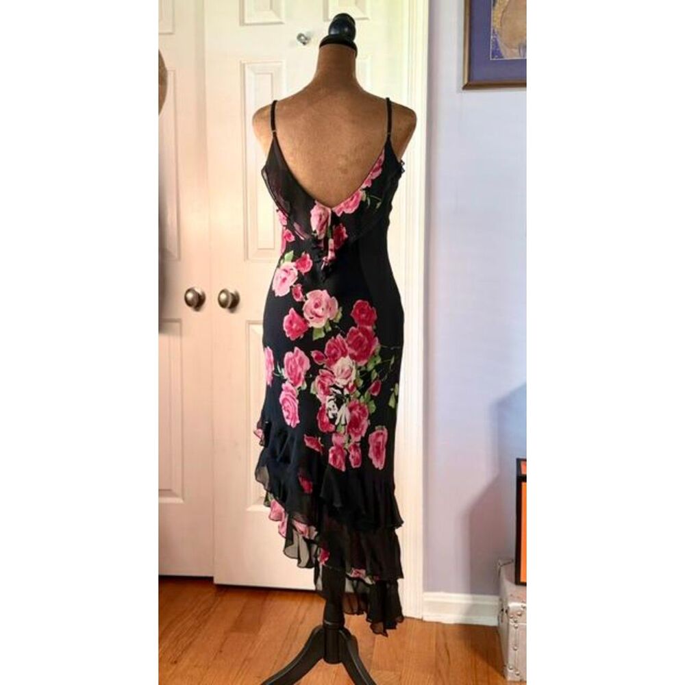 Vintage Sue Wong Size 8 Black Pink Rose Floral High-Low Evening Dress Y2K - Picture 3 of 11